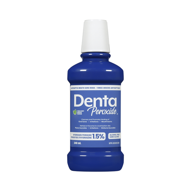 Denta - Hydrogen Peroxide 1.5% Antiseptic Mouth Sore Rinse Alcohol Free - Fresh Mint | 240 mL