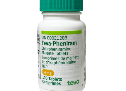 Comprimés de maléate de chlorphéniramine Teva-Pheniram - 4 mg | 100 comprimés
