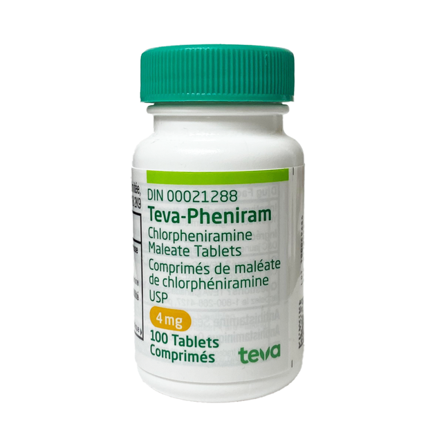 Teva-Pheniram Chlorpheniramine Maleate Tablets 4 mg | 100 Tablets