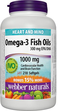 Webber Naturals - Huiles de poisson oméga-3 - 300 mg EPA/DHA | 1000 mg X 210 Gélules Molles