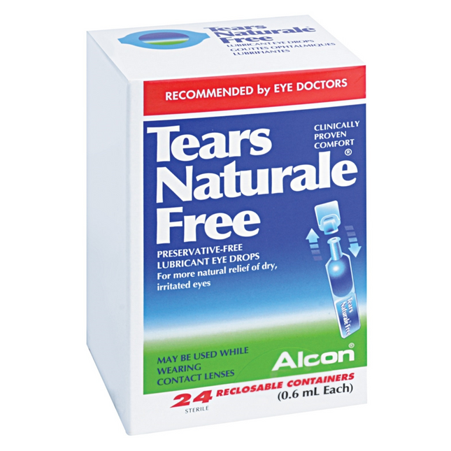 Alcon - Gouttes oculaires lubrifiantes gratuites Tears Naturale | 24 contenants refermables