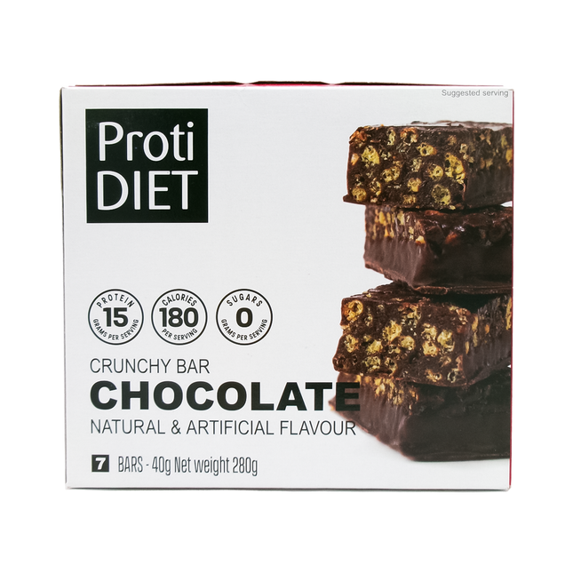 ProtiDiet - Barres de chocolat aux céréales croquantes à haute teneur en protéines | 7x40g