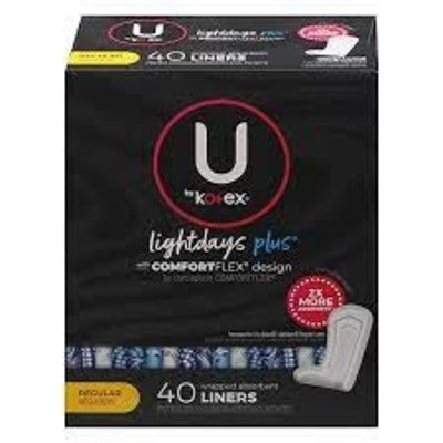 U by Kotex - Lightdays Plus Absorbent Liners with Comfortflex Design - Regular | 40 Liners