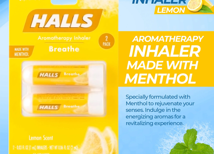 Halls - Essential Oil Inhaler, Lemon Scent | 2 Pack