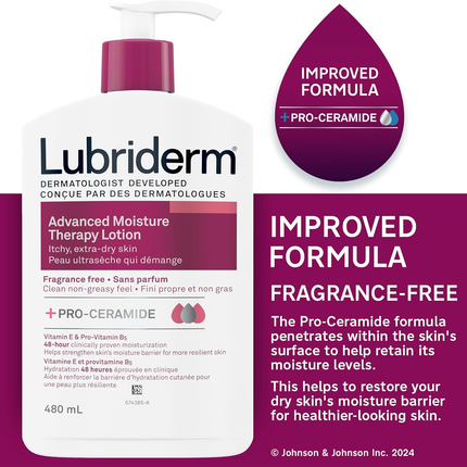 Lubriderm - Lotion hydratante avancée, pour peaux extra sèches et sujettes aux démangeaisons | 480 ml