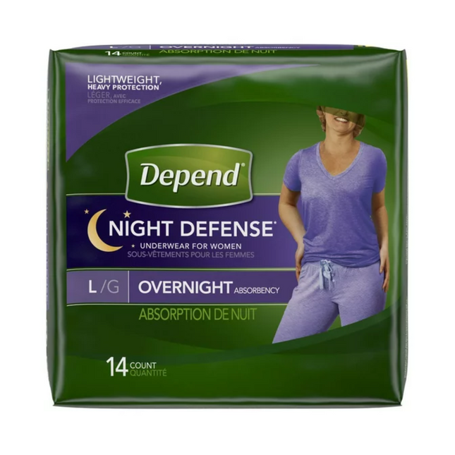 Depend - Sous-vêtements de nuit pour incontinence Night Defense pour femmes - GRAND | 14 comptes