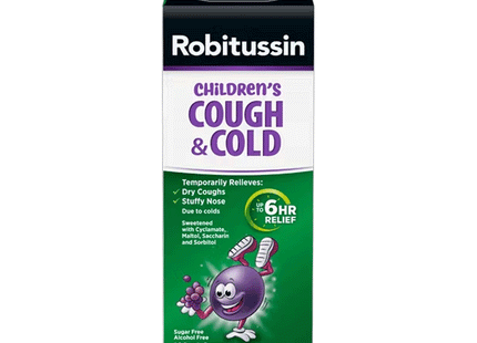 Robitussin - Sirop contre la toux et le rhume pour enfants - Sans sucre ni alcool - Saveur de raisin | 100 ml