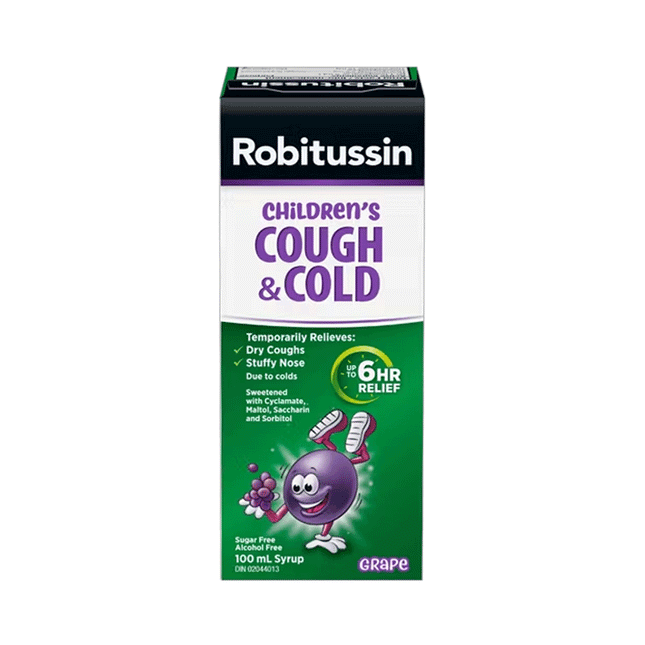 Robitussin - Sirop contre la toux et le rhume pour enfants - Sans sucre ni alcool - Saveur de raisin | 100 ml