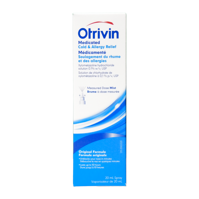 Otrivin Medicated Cold and Allergy Relief Original Nasal Spray - Measured Dose Mist | 20 mL