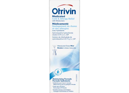 Otrivin - Medicated Cold and Allergy Relief with Moisturizers Nasal Spray - Measured Dose Mist | 20 mL