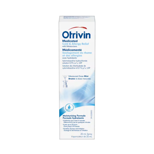 Otrivin - Medicated Cold and Allergy Relief with Moisturizers Nasal Spray - Measured Dose Mist | 20 mL