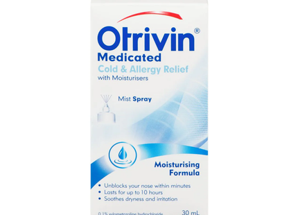 Otrivin - Medicated Cold and Allergy Relief with Moisturizers Nasal Spray - Mist Spray | 30 mL