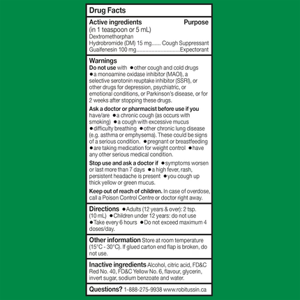 Robitussin - Contrôle de la toux 6HR - Saveur cerise | 100 ml