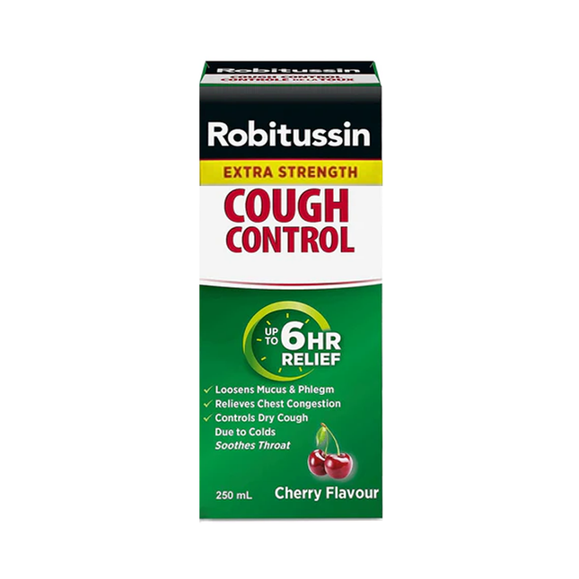 Robitussin - Cough Control Up To 6 Hour Relief Extra Strength, Cherry Flavour | 250 mL