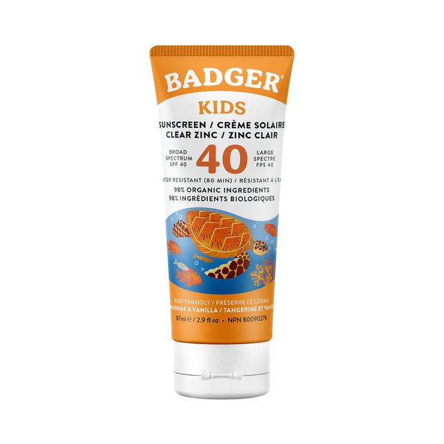 Badger - Crème solaire pour enfants Mandarine et vanille FPS 40 | 87 ml