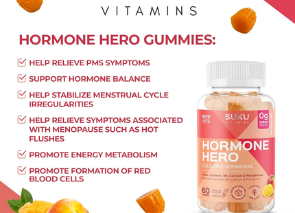 Suku Vitamins - Peace Out PMS, Peach Mango Flavour | 60 Gummies