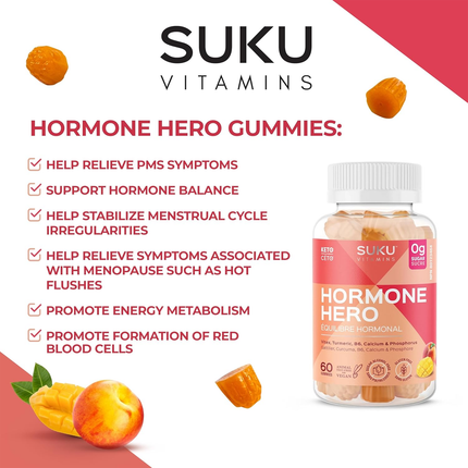 Suku Vitamins - Peace Out PMS, Peach Mango Flavour | 60 Gummies
