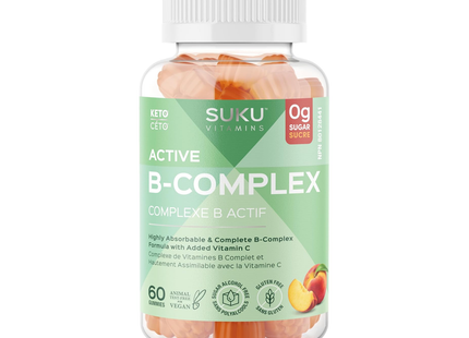 Suku - Active B Complex with Vitamin C, Perfect Peach Flavour | 60 Gummies