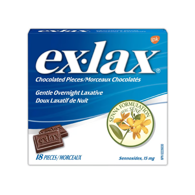 Ex-Lax - Comprimés de chocolat laxatifs doux de nuit 15 mg | 18 comprimés