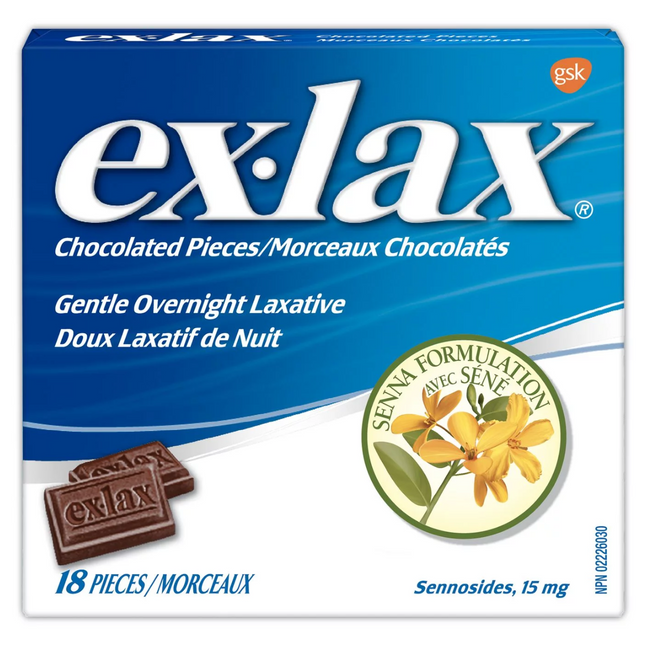 Ex-Lax - Comprimés de chocolat laxatifs doux de nuit 15 mg | 18 comprimés