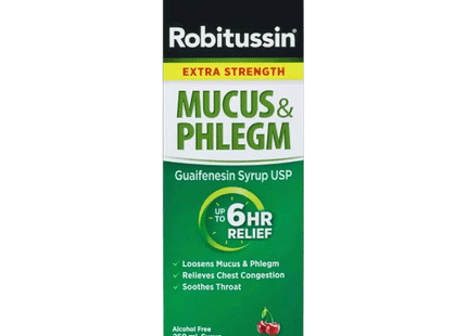 Robitussin Extra Strength - Mucus & Phlegm Guaifenesin Syrup - Cherry Flavour | 250 ml