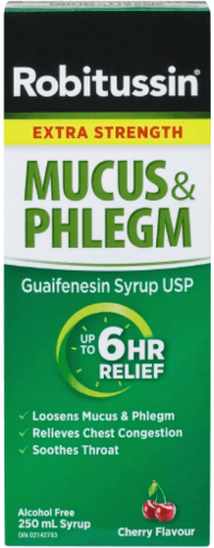 Robitussin Extra Strength - Mucus & Phlegm Guaifenesin Syrup - Cherry Flavour | 250 ml