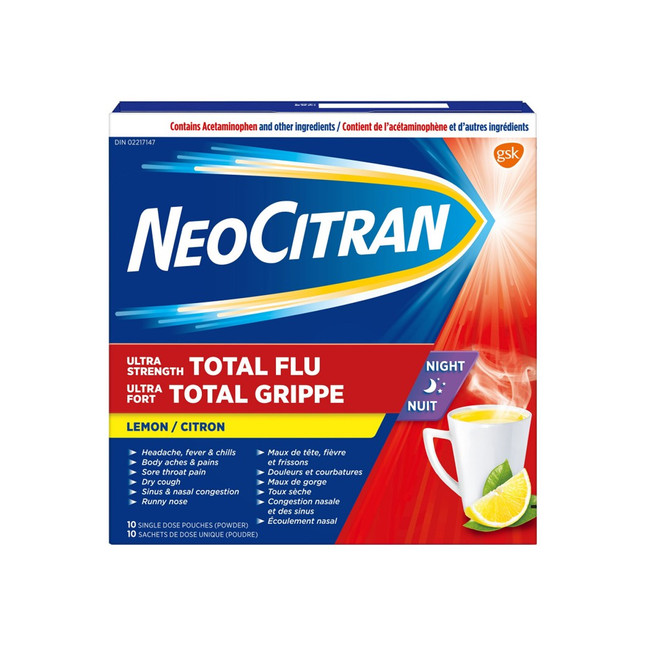 NeoCitran - Ultra Strength Total Flu Night - Lemon | 10 pouches