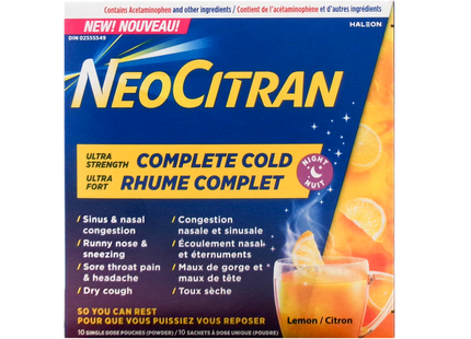 NeoCitran - Complete Cold Ultra Strength Night - Lemon | 10 Pouches