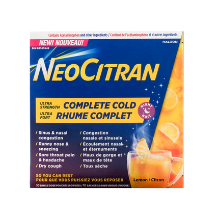 NeoCitran - Rhume complet ultra fort Nuit - Citron | 10 sachets