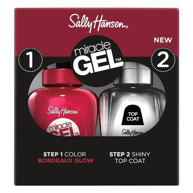 Sally Hansen - Miracle Gel Nail Polish - Bordeaux Glow & Shiny Top Coat | 2 x 14.7 mL