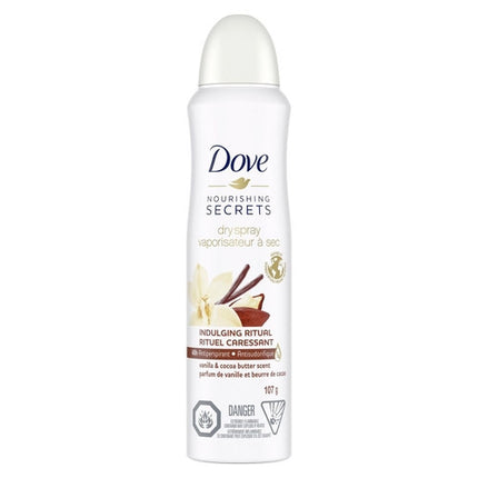 Dove - Nourishing Secrets - Antisudorifique en spray sec 48 heures Indulging Ritual - Parfum vanille et beurre de cacao | 107g
