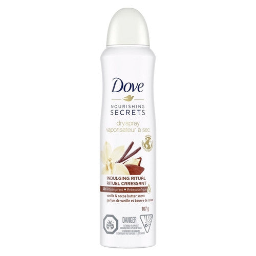 Dove - Nourishing Secrets - Antisudorifique en spray sec 48 heures Indulging Ritual - Parfum vanille et beurre de cacao | 107g