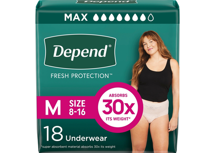 Depend - Maximum Absorbency Fit-Flex Incontinence Underwear for Women, Medium | 18 Count