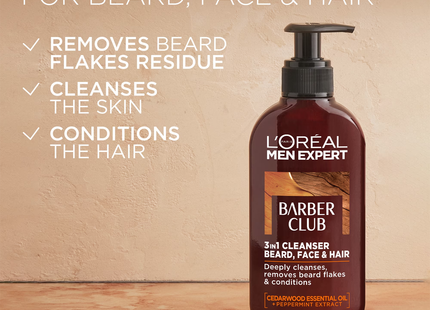 L'Oréal - Men Expert Barber Club Shampoing Barbe, Cheveux et Visage 3-en-1 | 200 ml