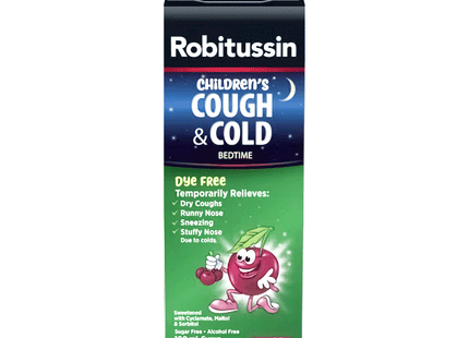 Robitussin - Children's Bedtime Cough & Cold Syrup - Sugar & Alcohol Free - Cherry Flavour | 100 mL