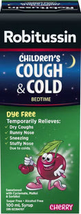 Robitussin - Children's Bedtime Cough & Cold Syrup - Sugar & Alcohol Free - Cherry Flavour | 100 mL