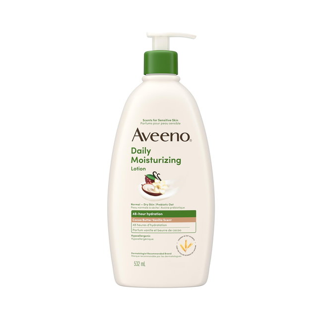 Aveeno - Lotion hydratante quotidienne pour peaux normales à sèches - Beurre de cacao et vanille | 532 mL