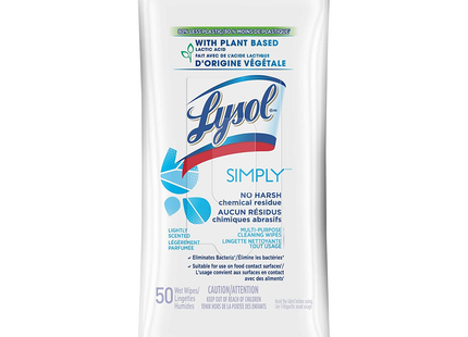 Lysol - Simply Wipes With Plant Based Lactic Acid - Lightly Scented | 50 Wet Wipes