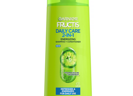 Garnier Fructis - Shampooing et après-shampooing fortifiant 2 en 1 Clean &amp; Fresh avec protéines de fruits actives | 370 ml 