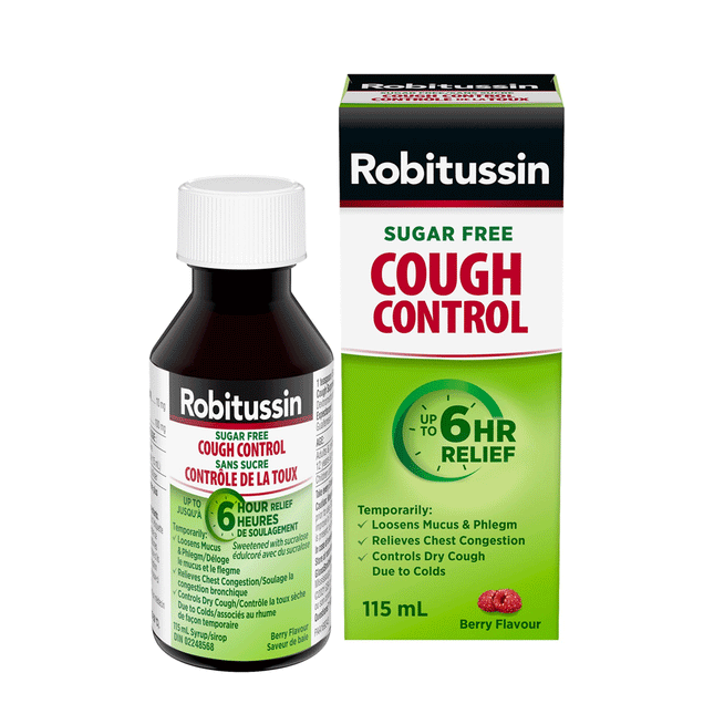 Robitussin - Contrôle de la toux sans sucre pour les personnes diabétiques - Saveur de baies | 115 ml