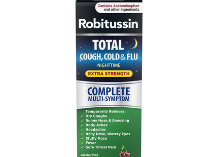 Robitussin - Total Cough, Cold & Flu Nighttime Extra Strength Syrup - Cherry | 240 mL