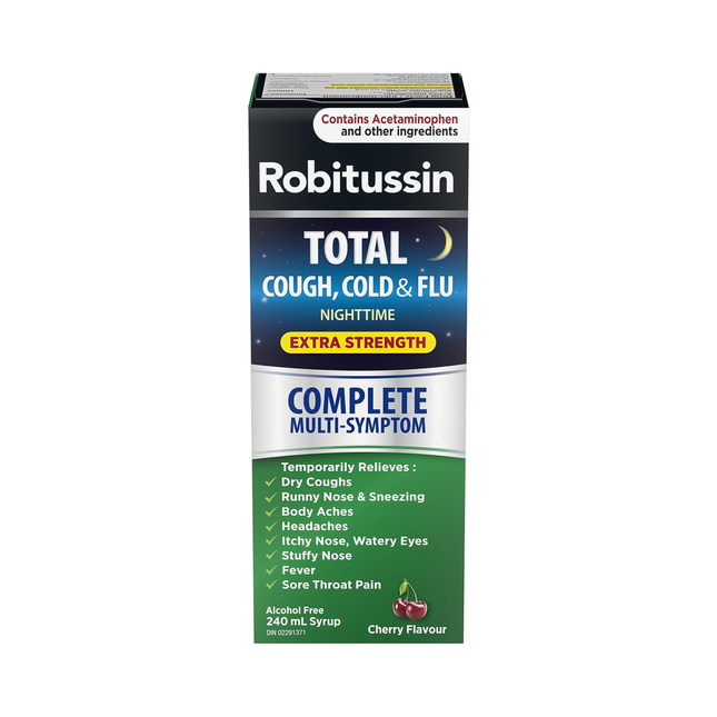 Robitussin - Total Cough, Cold & Flu Nighttime Extra Strength Syrup - Cherry | 240 mL