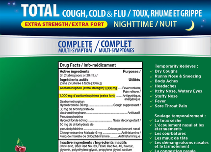 Robitussin - Total Cough, Cold & Flu Nighttime Extra Strength Syrup - Cherry | 240 mL