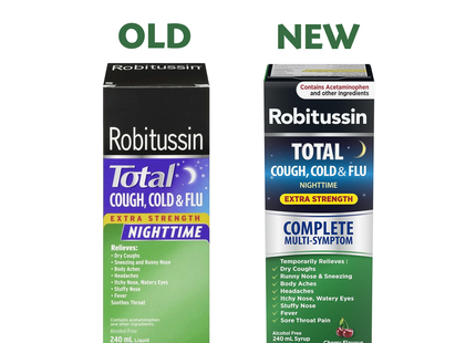 Robitussin - Total Cough, Cold & Flu Nighttime Extra Strength Syrup - Cherry | 240 mL