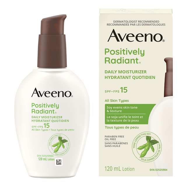 Aveeno - Hydratant quotidien positivement radieux pour tous les types de peau - SPF 15 | 120 ml