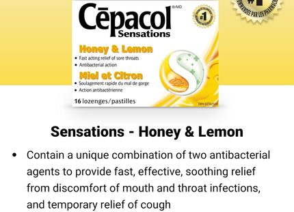 Cepacol - Sensations Lozenges - Honey & Lemon | 16 Lozenges