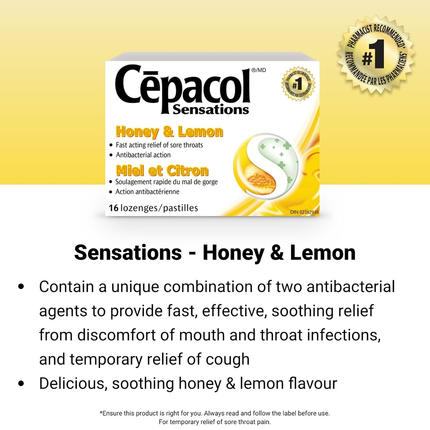 Cepacol - Sensations Lozenges - Honey & Lemon | 16 Lozenges