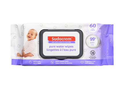 Sudocream - Pure Water Baby Wipes, Fragrance Free | 60 Wipes