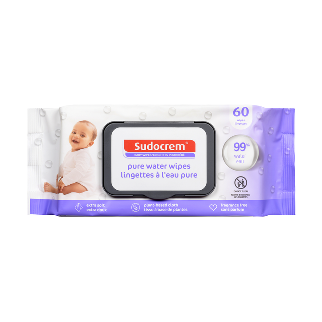 Sudocream - Pure Water Baby Wipes, Fragrance Free | 60 Wipes