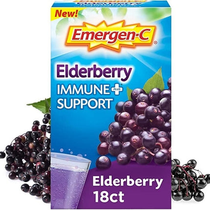 Emergen-C - Immune + - Mélange pour boissons gazeuses aromatisées au sureau - Supplément de vitamines et de minéraux | 18 paquets